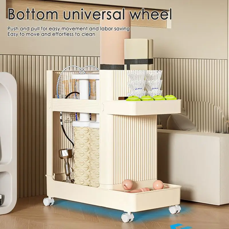 Yoga mat storage basket Home trolley Fitness equipment storage rack Exercise equipment rack with bottom universal wheels