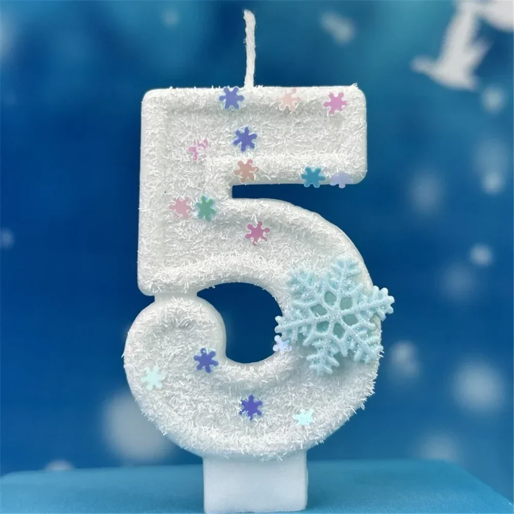 Christmas Snowflake Theme Birthday Candles for Cake White Digit 0-9 Candle Cake Topper with Sequins Party Dressing