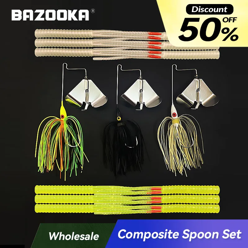 

Bazooka Spinnerbait Set Fishing Lure Soft Wire Bait Double Willow Blade Spinner Metal Hook Spoon Wobblers Bass Sequins Pike Kit