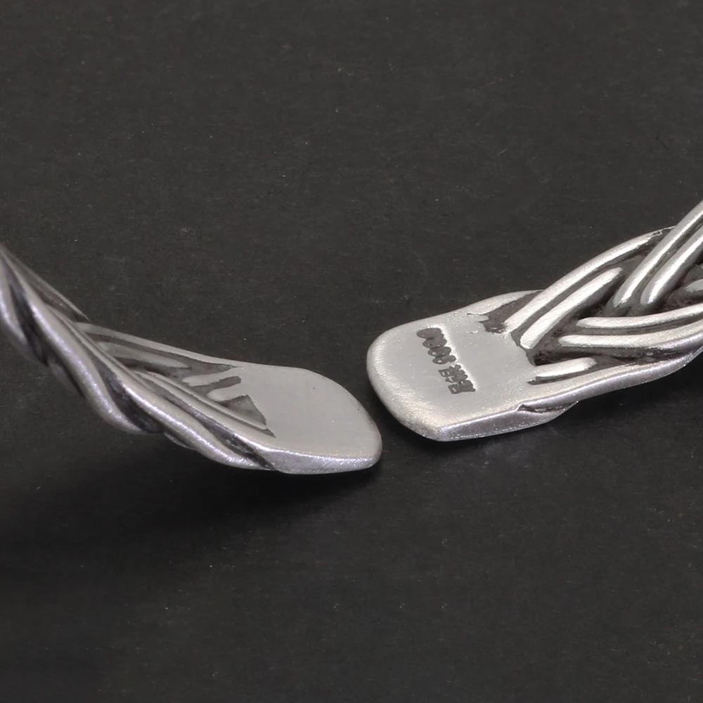 Genuine 999 Sterling Silver Braided Twist Open Bangle Cuff Links