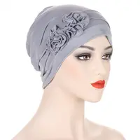 Women Muslim Hijab Turban Inner Caps Soft Ruffled Headwraps Hats Indian Solid Headwear Beanies Chemo Hair Loss Hats Headband 2