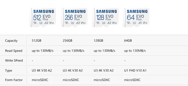 SAMSUNG EVO Plus Micro SD Card 128GB 64GB 32GB 512GB 256GB Micro SD 128gb Flash Memory Card SD Memory U1 U3 4K Microsd TF Cards 4