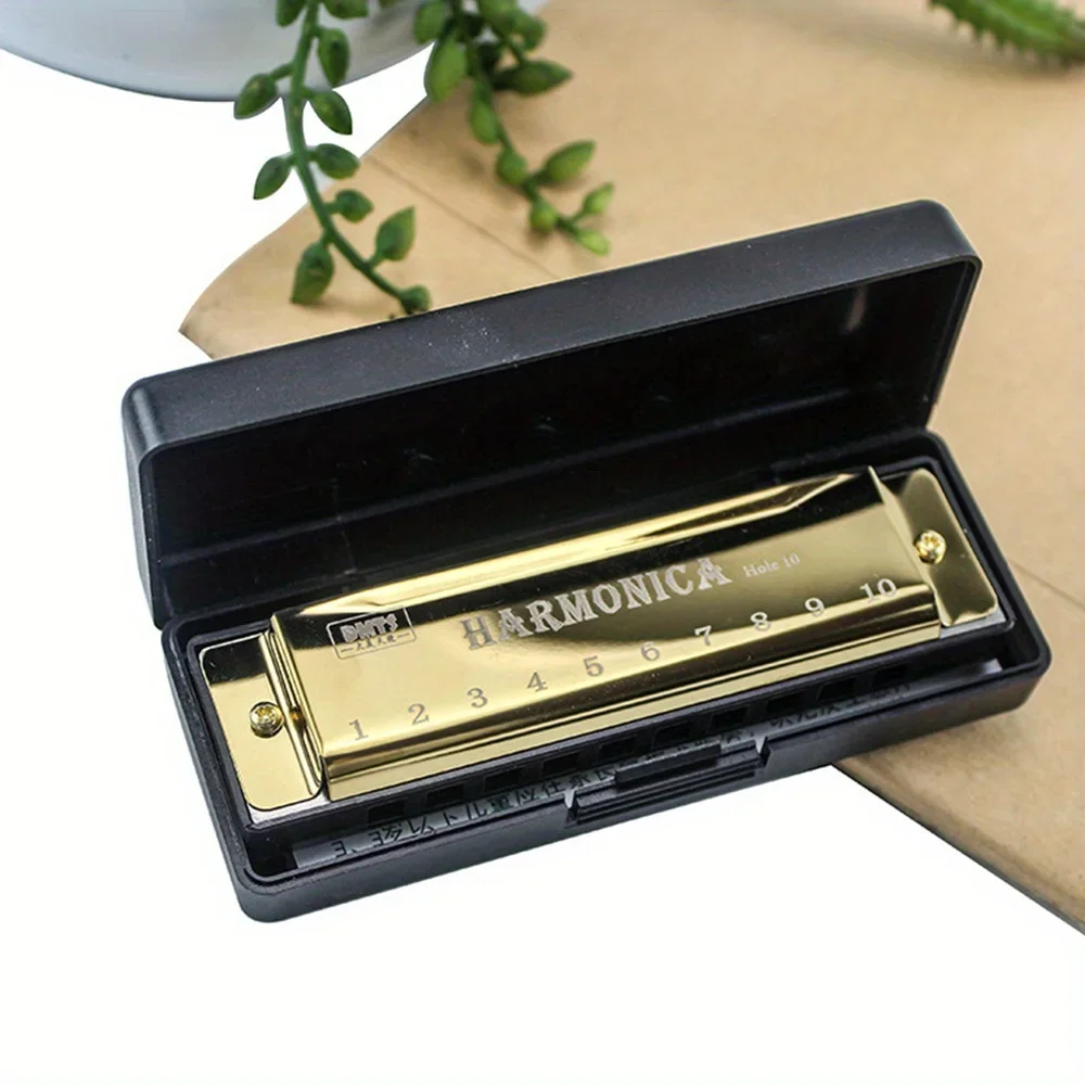 Ten-hole Chromatic Metal Harmonica Beginners Wind Instrument with Wrap Case Suitable As A Gift chromatic harmonica