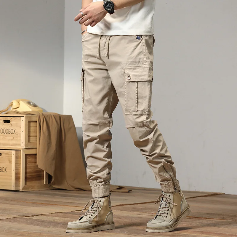 

Spring Summer Straight Cargo Pants Men Multi-Pockets Army Military Slim Fit Work Joggers Casual Cotton Long Tactical Trousers