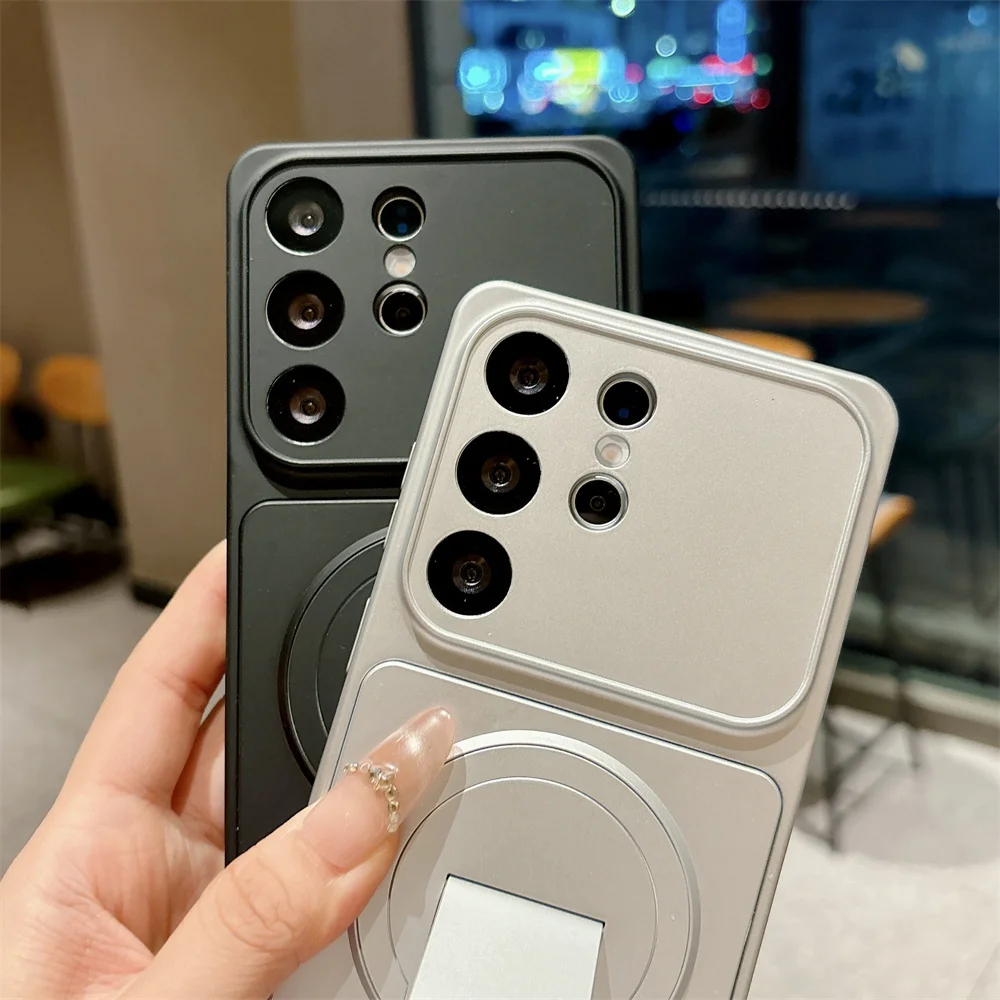 Luxury Plating Metallic Phone Case with Magnetic Stand and Protective Cover
