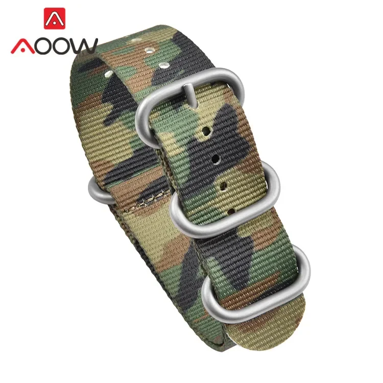 Durable Camo Military-Style Nylon Watch Band with Stainless Steel Buckle