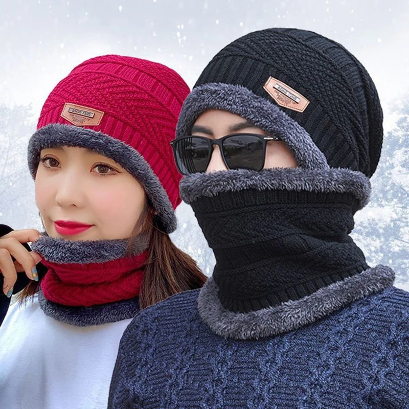 3-piece Set Winter Warm Velvet Hat Scarf Gloves Set Winter Hats Knit Cap Men And Women Velvet Hat Coral Fleece Scarf Outdoor