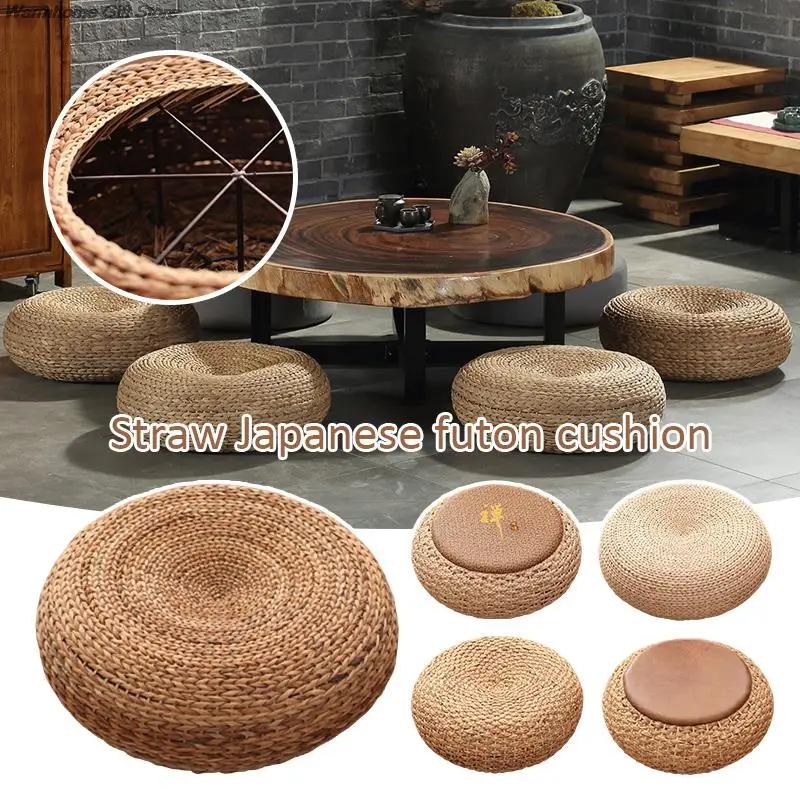 

Natural Weave Straw Pouf Tatami Mat Round Floor Cushions Rattan Futon Meditation Worship Cushion Yoga Japanese Style Seat Pad