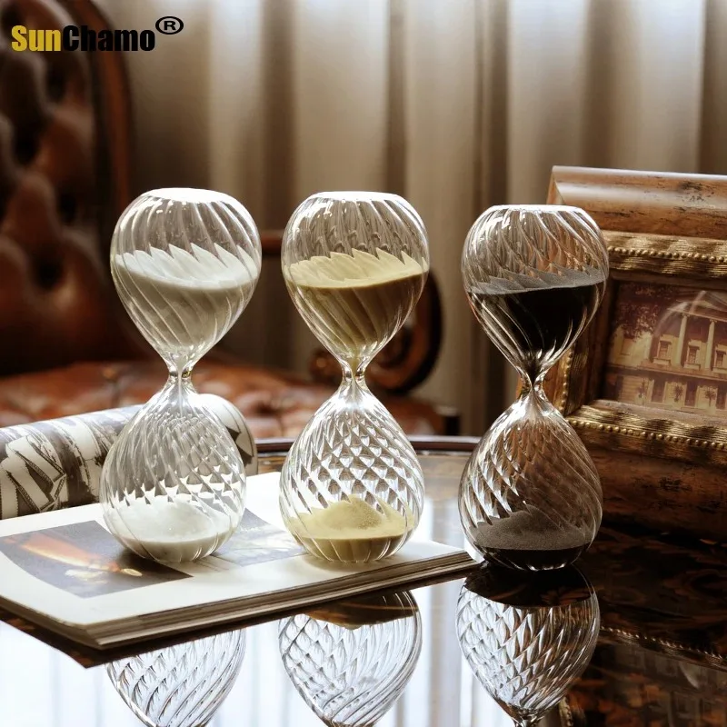 

30 Minutes Moire Ripple Hourglass Sand Timer Home Coffee Shop Decoration Adornment White Black Gold Birthday Student Gift