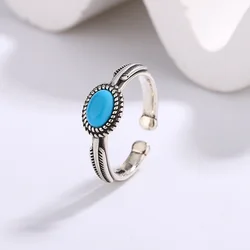Elegant Vintage Luxury 925 Sterling Silver Turquoise Adjustable Ring (Silver)