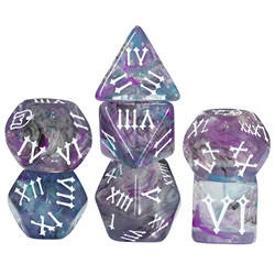 Misty Effect Roman Polyhedral Dice Set - 7 - Piece Colorful Collection (Dark purple blue)