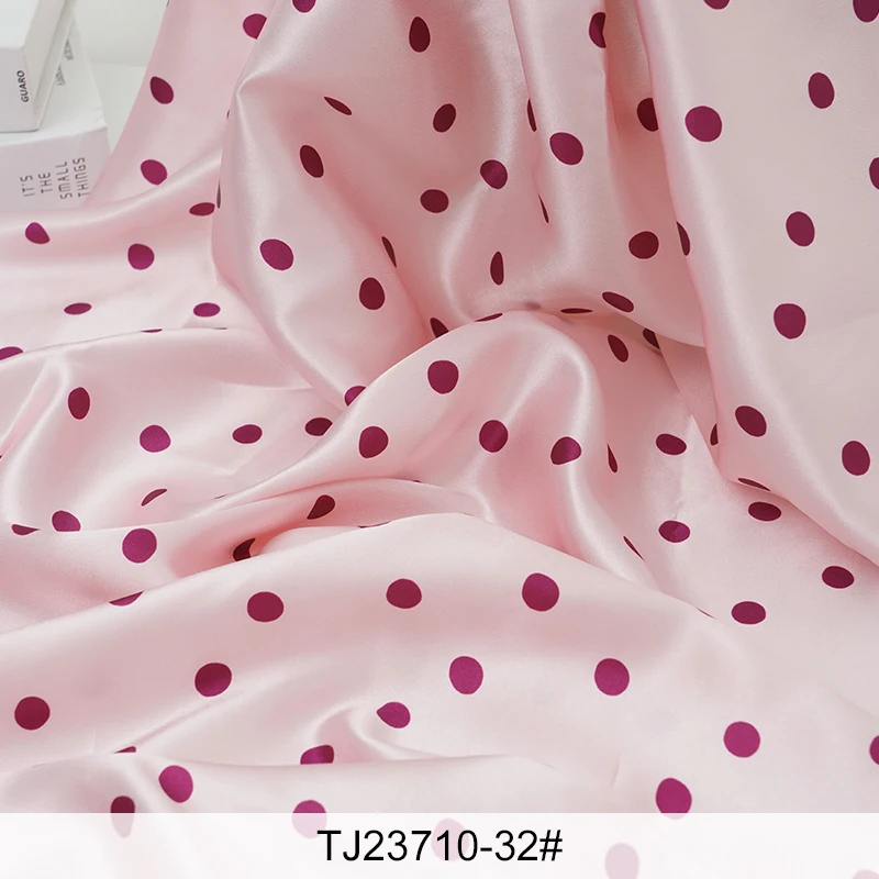 Colorful Polka Dots Silky Satin Fabric - Soft, Elegant Material for DIY Dresses, Linings, and Clothing Sewing Projects