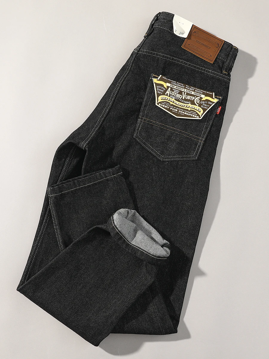 2025 Autumn and Winter American Retro Primary Color Black Denim Jeans Men's 86.4% Cotton Washed Old Heavyweight Straight Pants 3