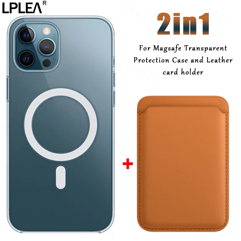 best buy magsafe charger 2in1 For Magsafe Wireless Charging Magnetic Transparent Case For iPhone 12 11 13 Pro XS Max Leather Card Holder X XR 8 7 Plus SE MagSafe Charger