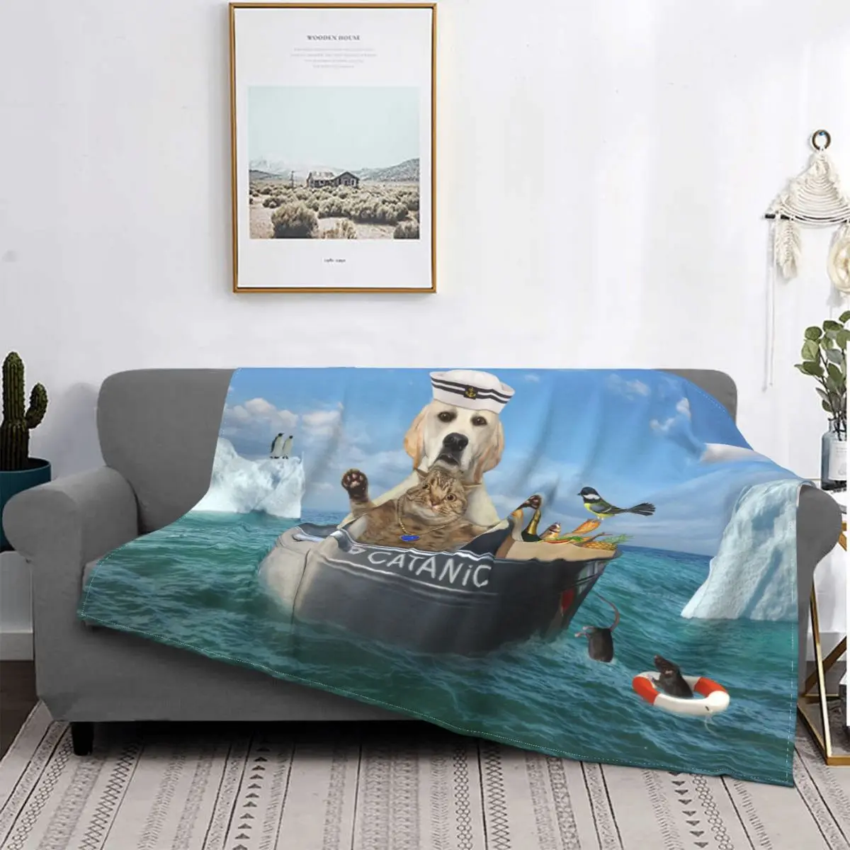 

Funny Sailor Dog Cat Blankets Fleece Catanic Among Sea Beach Ultra-Soft Throw Blankets for Airplane Travel Bedspread