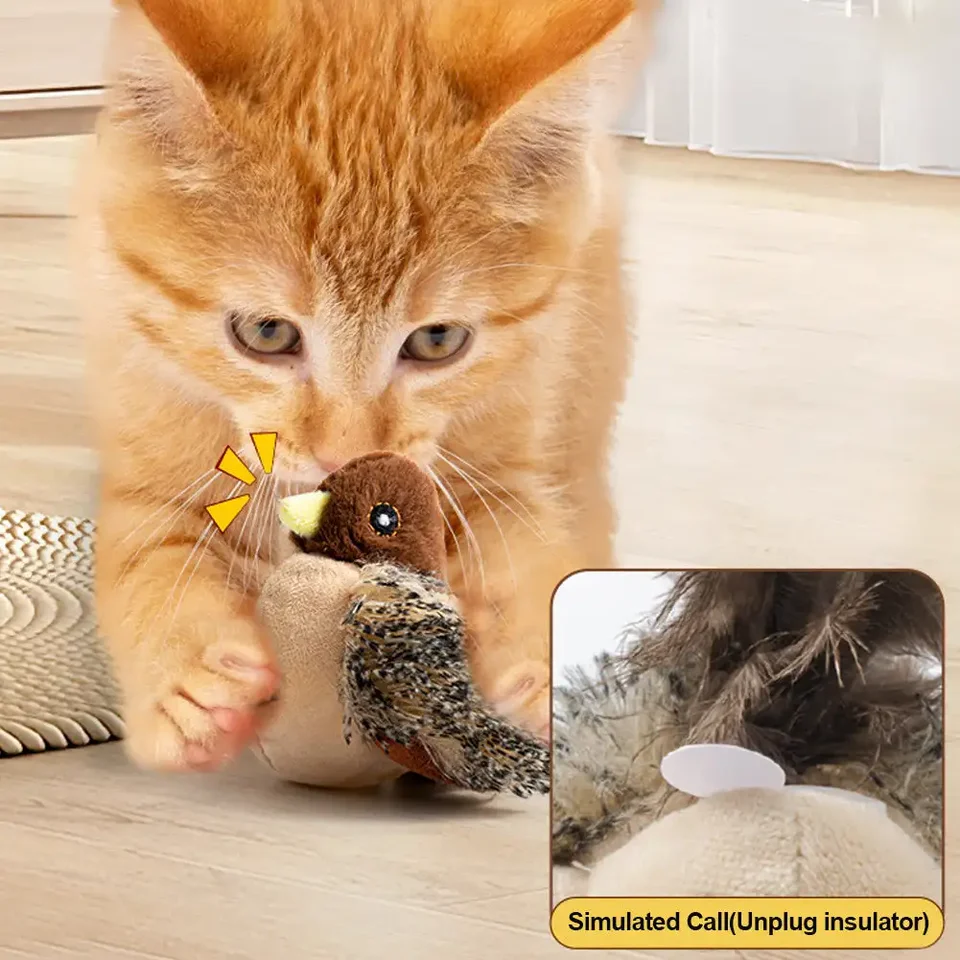 Interactieve Tjilpende Vogel Kat Speelgoed Fladderende Vleugels Gesimuleerde Elektrische Vliegende Vogel Kat Speelgoed Flappy Chase Kat Speelgoed Vogel