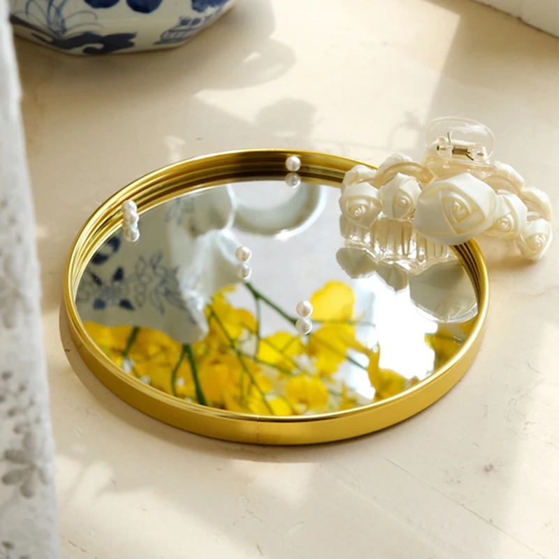 라이트 럭셔리 메탈 컬러 수납 트레이 유리 거울 + 다각형 벽걸이 거울 거실 모델룸 장 거울