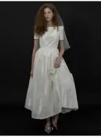 OLOEY Simple A Line Taffeta Wedding Dresses Korea Photoshoot Short Sleeves Bateau Neck Ankle Length Bridal Gowns Formal Party 1