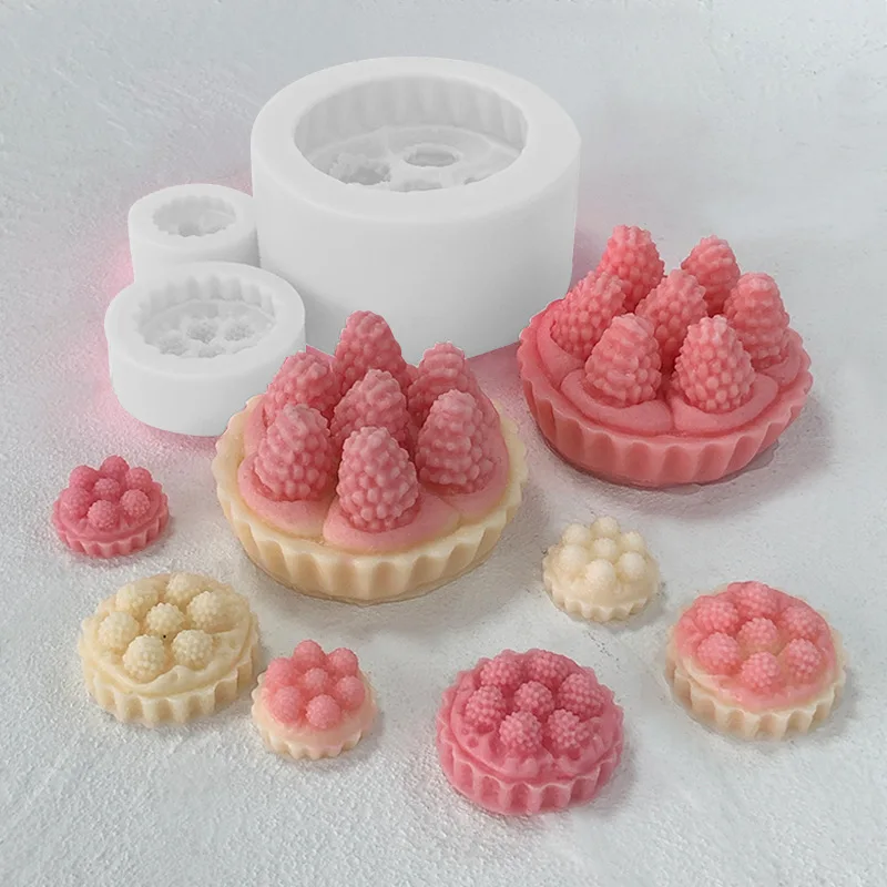 3D Strawberry Egg Tart Candle Silicone Mold Birthday Scented Dessert Making Soap Plaster Resin Fondant Cake Mousse Party Gift