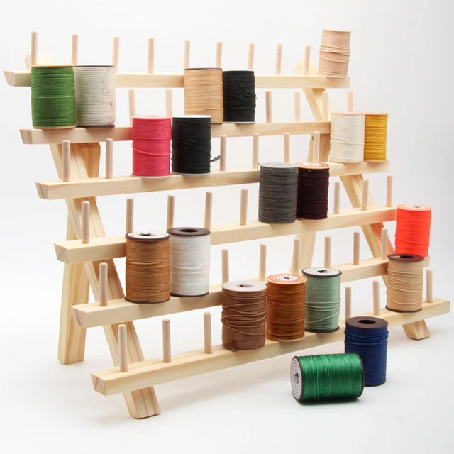 Natural 60-Spool Wooden Sewing Thread Organizer Rack