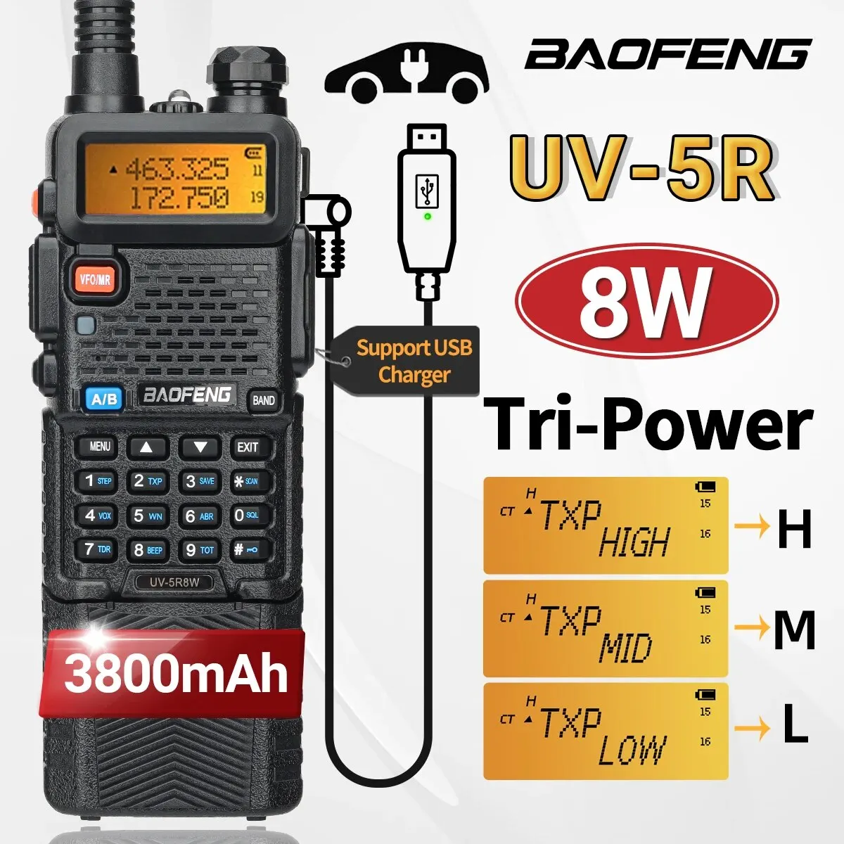 Baofeng UV 5R 8 Вт 3800 мАч портативная