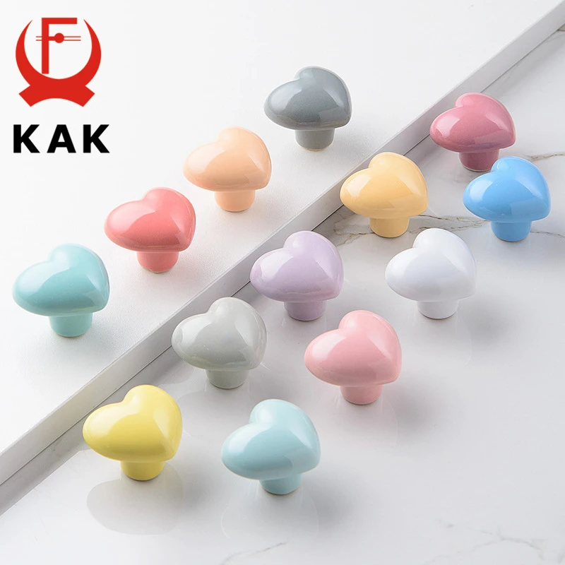 Ceramic Cartoon Cabinet Knobs and Handles Colorful Heart Drawer Closet Handles Kids Room Furniture Handle Door Hardware