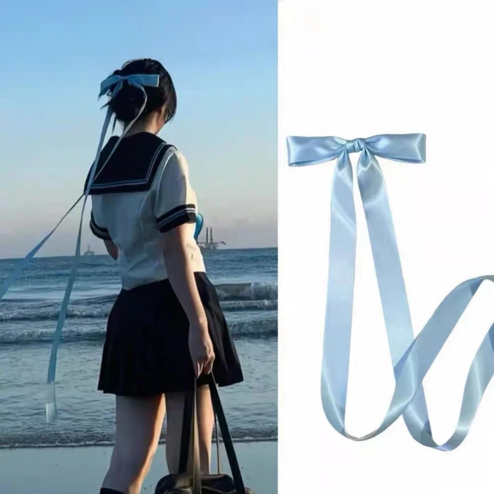 1PC Red Satin Bow Hair Ribbon, Long Tie Hair Accessory, Stylish School Style Hair Decor, Trendy Daily Outfit Matching Ribbon