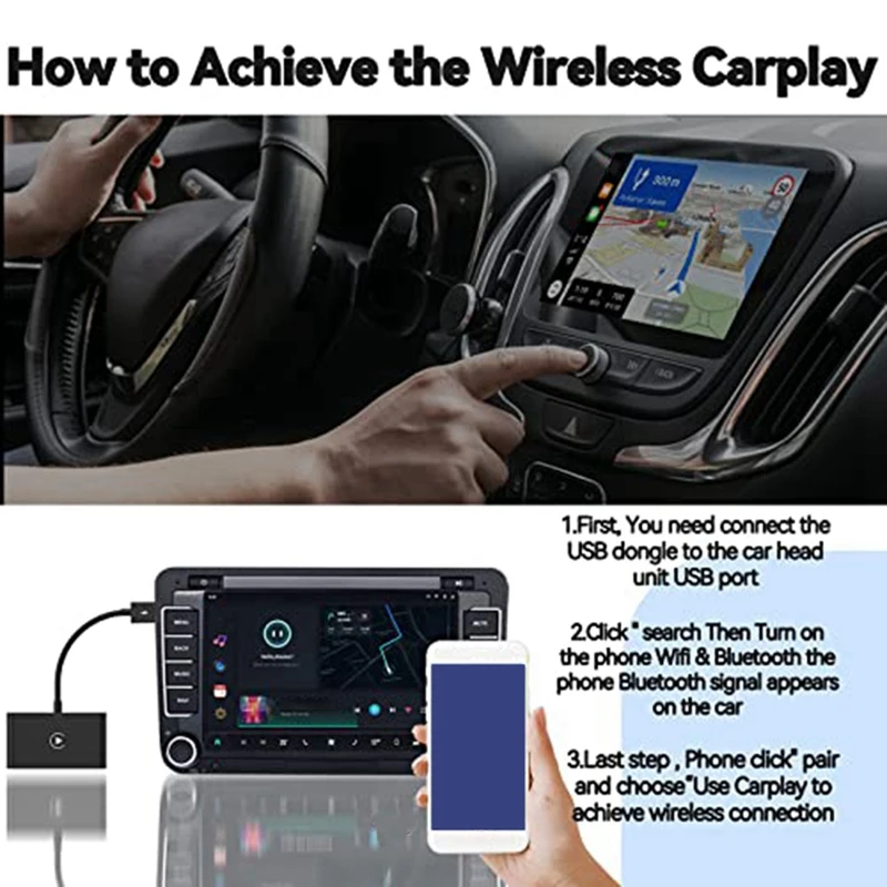 Adaptador Carplay inalámbrico de plástico para coche con cable, compatible con coches de 2015 y Iphone IOS 10 + (negro)