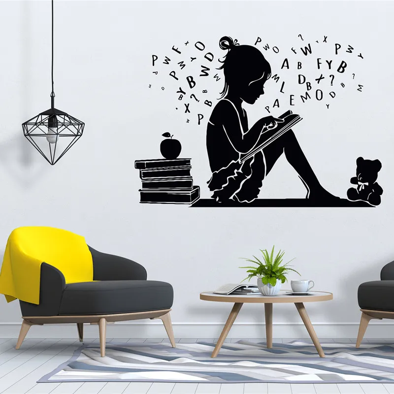 Books Reading Library Wall Stickers Books Reference Vinyl Stickers Children  Kindergarten Girls Room Home Art Decoration Gifts 16 - Wall Stickers -  AliExpress