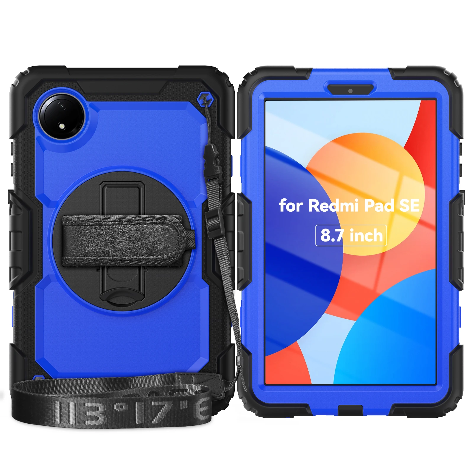 Heavy Duty Shockproof Case with 360° Rotating Stand and Hand/Shoulder Strap, Built-in Screen Protector
