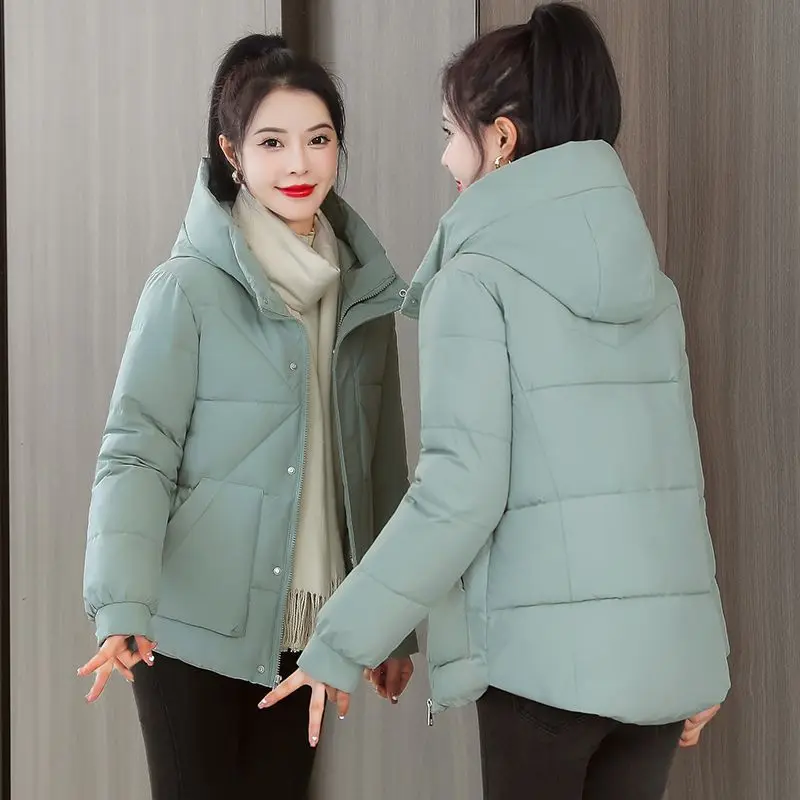 Down Cotton Jacket for Women In Autumn Winter 2023 New Trendy Loose Fitting Casual Student Bread Jacket Short Covered Belly Hood