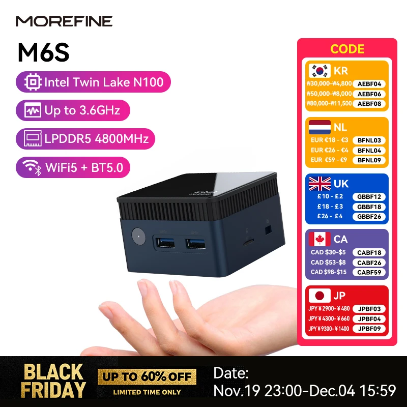 MOREFINE M6S Mini PC Intel 12th Gen N100 12GB LPDDR5 512GB Storage Windows 11 4K60Hz HDMI Gaming Computer Portable Quasi System