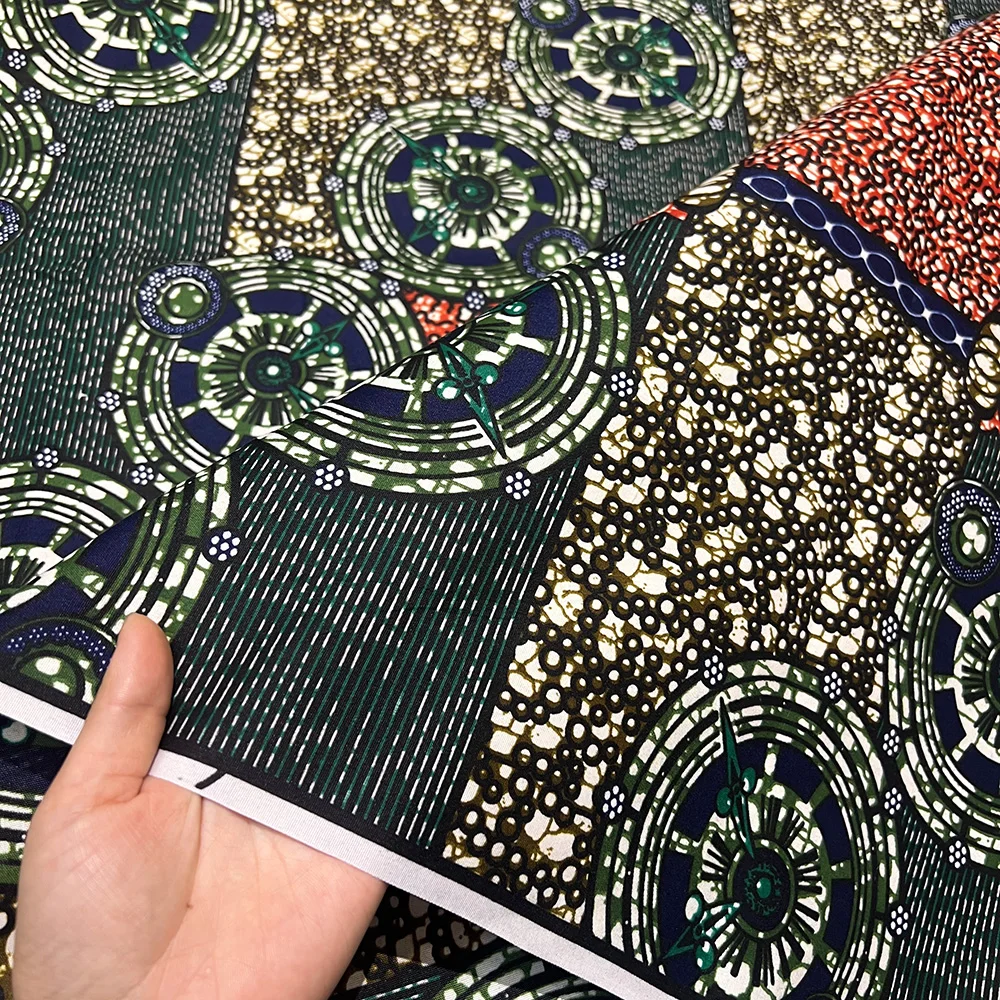 1pc 6 yards Fabric 5.48meter African Wax Fabric,Ghana Kente Design African Printed Wax Fabric Nigeria Ankara Kitenge Pagnes