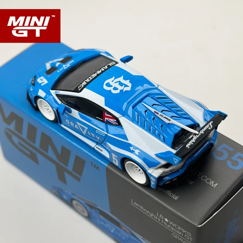 MINIGT 1:64 LBWK 람보르기니 우라칸 GT GRAVITY 블루 앤 화이트 합금 자동차 모델 1055