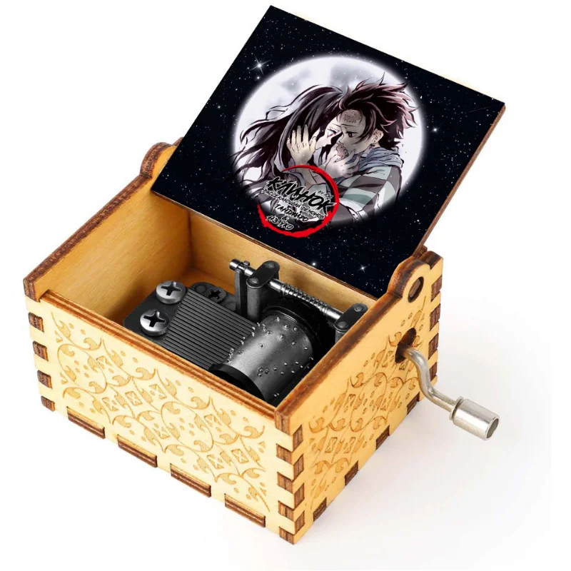 Wooden hand-cranked music box engraved with color printing Ghost Slayer Blade music box birthday gift music box birthday gift 2