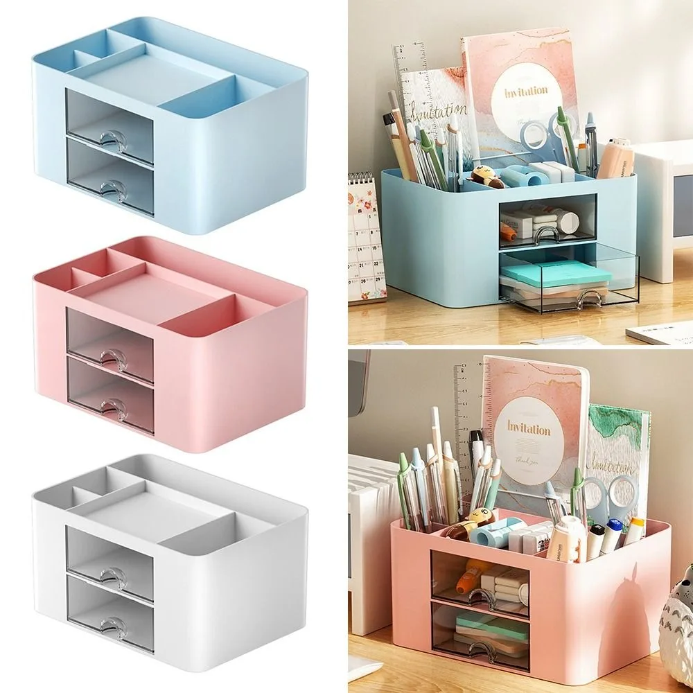 

With Drawers Stationery Storage Box Multifunction Large Capacity Pen Container PSHIPS Solid Color Makeup Organizer Cosmetics