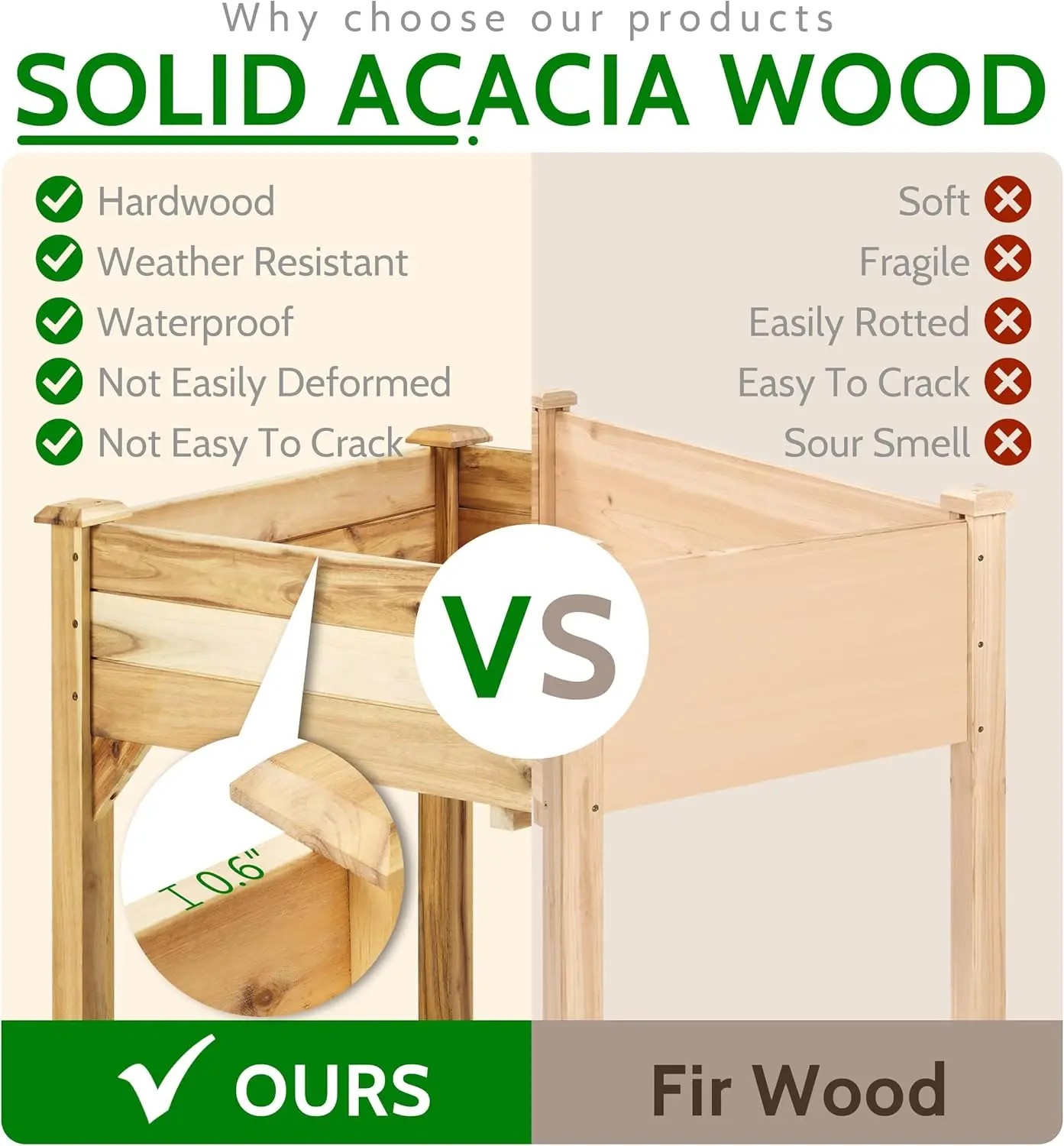 Acacia Wood Raised Garden Bed with Legs (48"x24"x30") 2