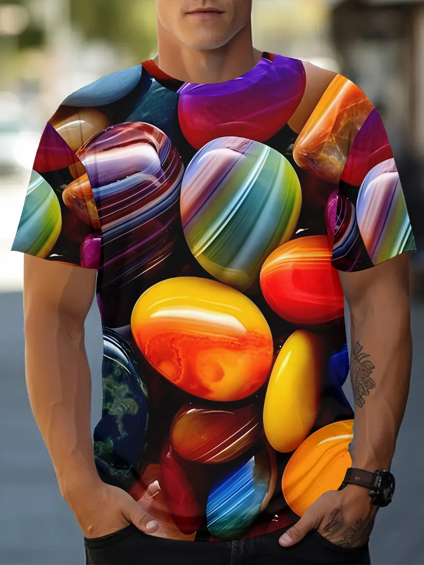 

Summer hot style new Harajuku popular funny style graffiti short-sleeved T-shirt men's round neck top short-sleeved clothing