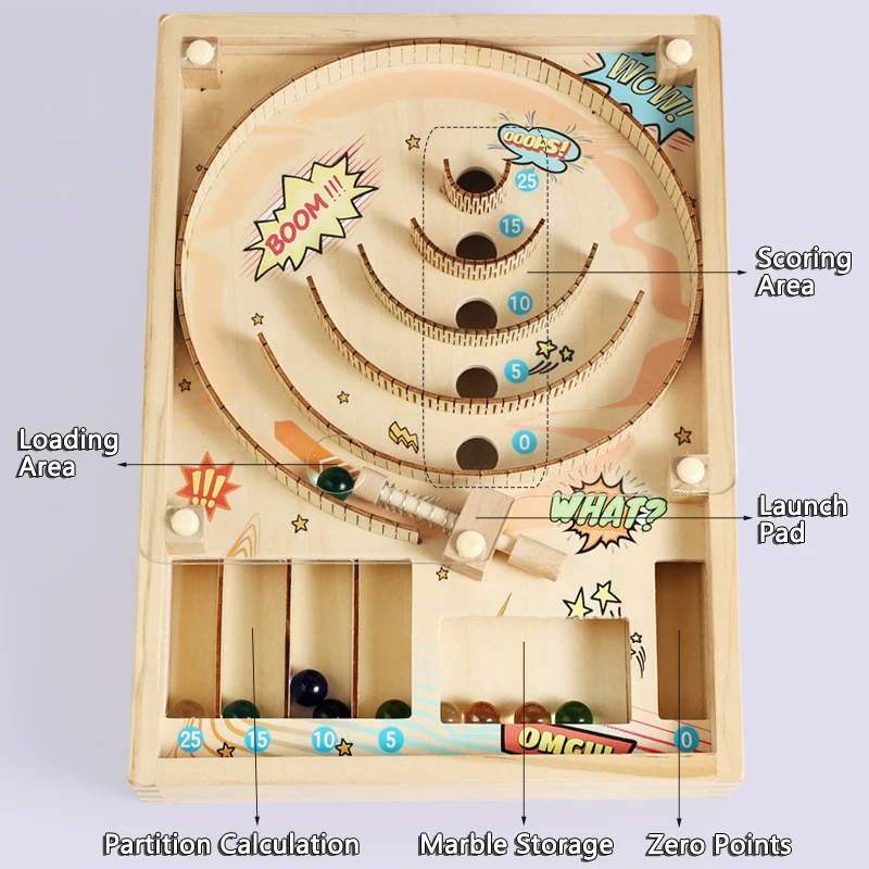 Wooden Mini Pinball Machine Table Game for Kids and Adults