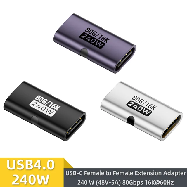 USB C Female-Female Adapter PD 240W 80Gbps 16K 60Hz - Compatible with Thunderbolt 4/3 MacBook iPad USB-C Expansion HUB
