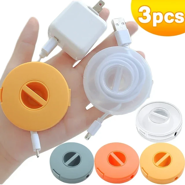 3-1pcs Portable Charger Cord Holder Round Storage Cable Winder Retractable  Cable Management Flexible USB Wire Cord Reel - AliExpress