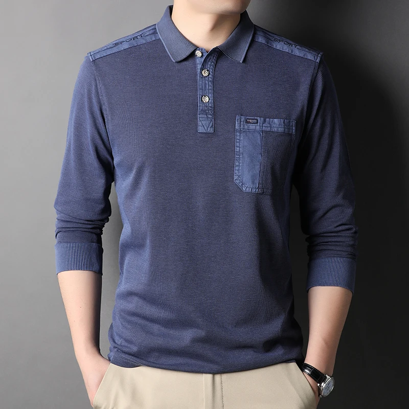 

2023 Light Luxury Autumn Clothes Business Casual Men's Lapel POLO Shirt Long-sleeved Pocket Print Fashion High Quality Top M-4XL
