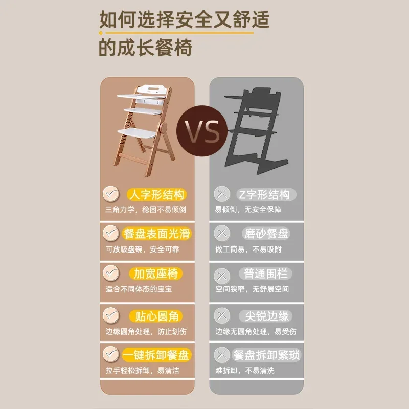 Solid Wood Children's Growth Chair Baby Dining Chair Multifunctional Adjustable Beech Wood Adult High Legged