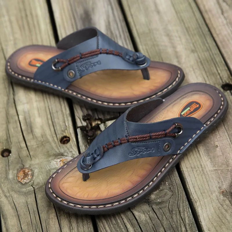 

Handmade Leather Slippers Summer Fashion Men Flip Flops Outdoor Slippers Breathable Comfortable Men Flip-Flops Big Size