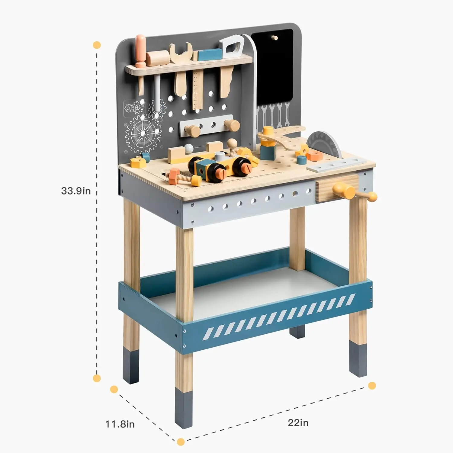 Robotime Kids Tool Bench Wooden Toy Tool Bench with Tools Blue Kids Pretend Play Learning or Boys & Girls Age 3-5 Blue