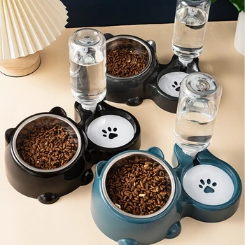 Alimentador automático de animais de estimação e dispensador de água, sistema de alimentação integrado para cães e gatos, sem necessidade de bateria ou energia, boca inclinada 1