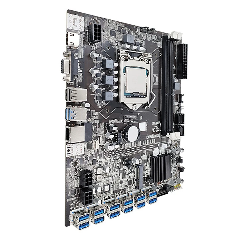 HOT-B75 BTC Mining Motherboard 12 PCIE to USB3.0+I3 2120 CPU+DDR3 4GB 1600Mhz RAM+128G MSATA SSD B75 USB Miner Motherboard best motherboard 