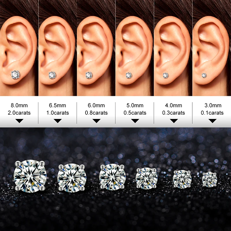 Orecchini a bottone con zirconi cubici di alta qualità da 8 mm. Orecchini a perno. Orecchini a bottone in argento sterling senza nichel. Orecchini a bottone con zirconi cubici rotondi. - Italia