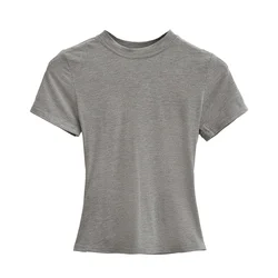 2024 Stylish High-Quality Women's Slim Fit T-Shirt with Short Sleeves - M (GRAY)