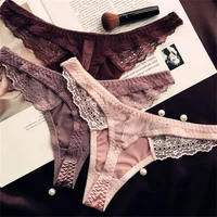 String en dentelle creuse pour femmes, Satin brillant, soie lisse, taille basse, sous-vêtements avec nœud, Lingerie sans couture 4